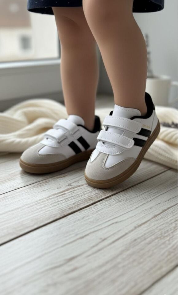 Unisex  Günlük Işıklı Çocuk Cırtlı Yürüyüş Koşu Sneaker Spor Ayakkabı BEYAZ - 21