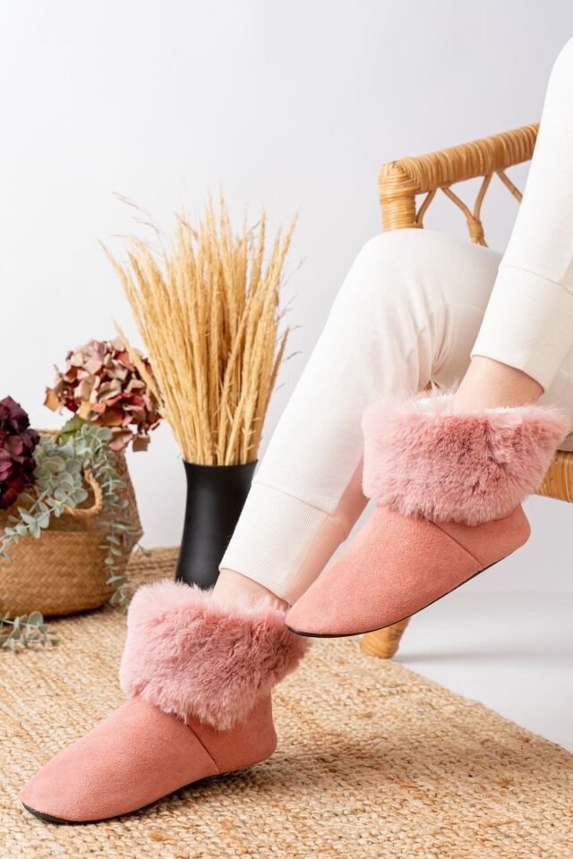 Yünlü Lüks Boğazı Peluş Detaylı Ev Botu PUDRA - 37
