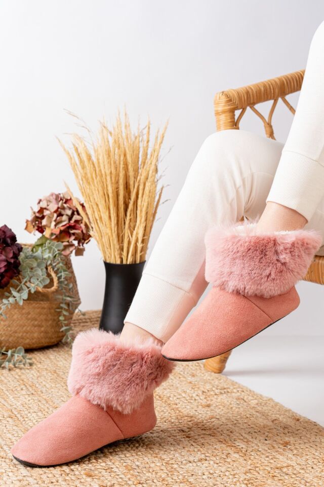 Yünlü Lüks Boğazı Peluş Detaylı Ev Botu PUDRA - 36