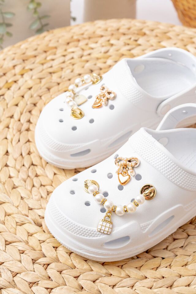 Zincirli Boncuklu Kız Çocuk Sandalet-Terlik BEYAZ - 29-30