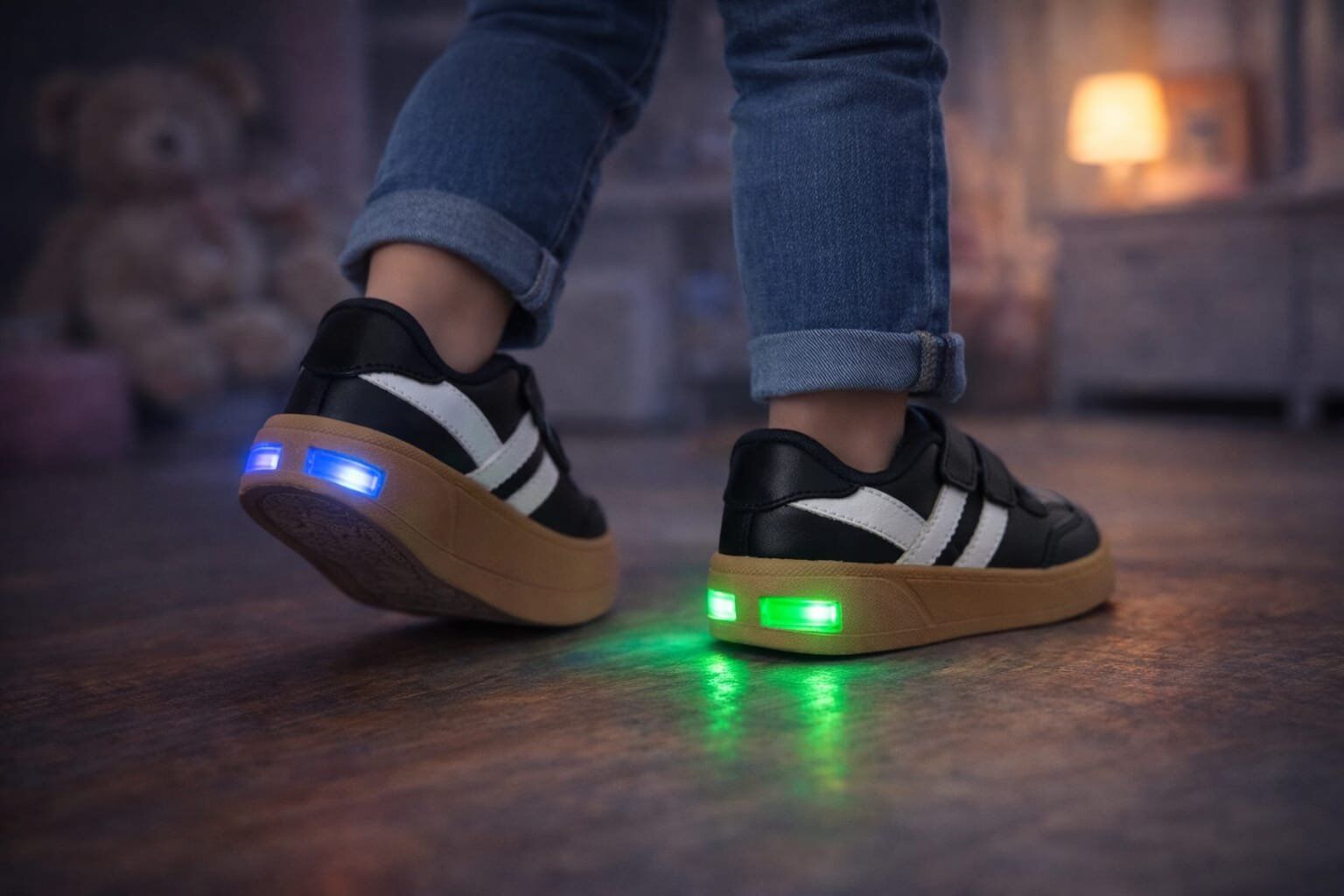Unisex  Günlük Işıklı Çocuk Cırtlı Yürüyüş Koşu Sneaker Spor Ayakkabı SİYAH - 26
