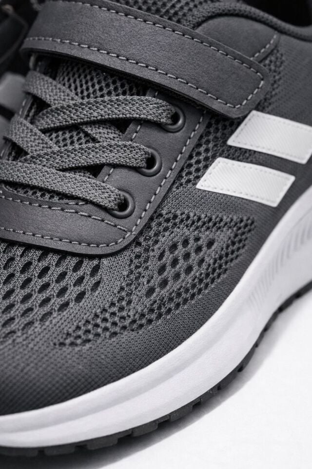 Çocuk Nefes Alabilir Fileli Cırt Bantlı Bağcıklı Hafif Taban Günlük Rahat Çocuk Spor Ayakkabı Snekaker GRİ - 35