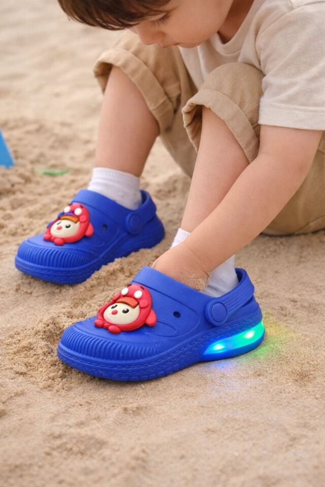 Işıklı Minik Maymun Çocuk Sandalet Terlik SAX MAVİSİ - 29-30