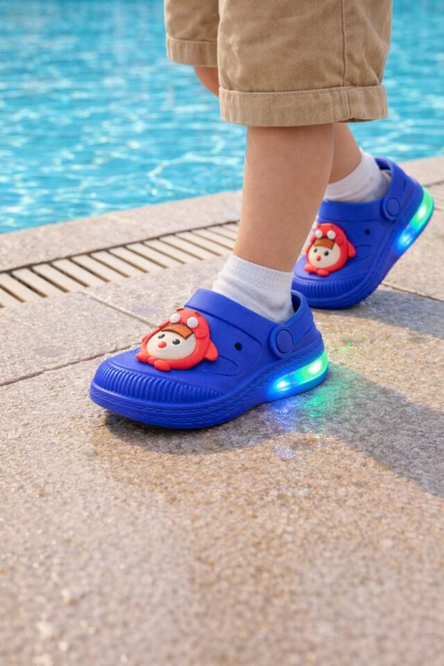 Işıklı Minik Maymun Çocuk Sandalet Terlik SAX MAVİSİ - 29-30