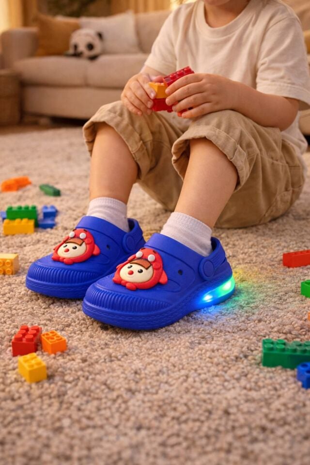 Işıklı Minik Maymun Çocuk Sandalet Terlik SAX MAVİSİ - 29-30