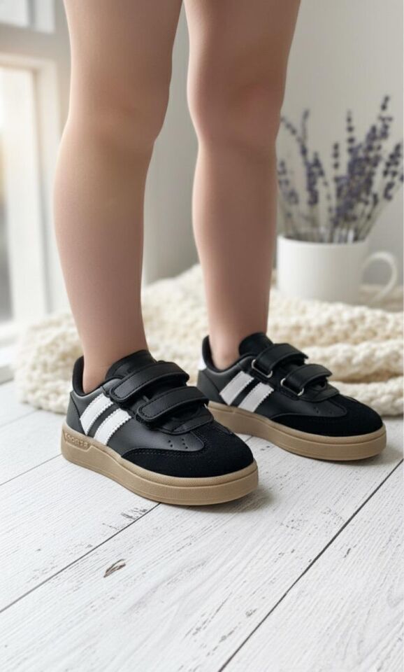 Unisex  Günlük Işıklı Çocuk Cırtlı Yürüyüş Koşu Sneaker Spor Ayakkabı SİYAH - 20