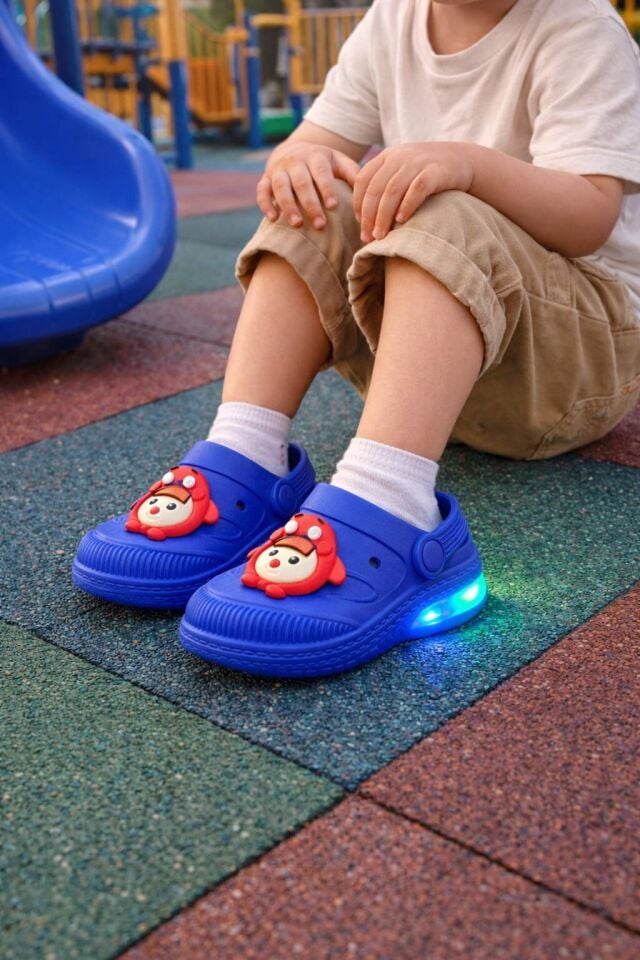 Işıklı Minik Maymun Çocuk Sandalet Terlik SAX MAVİSİ - 21-22