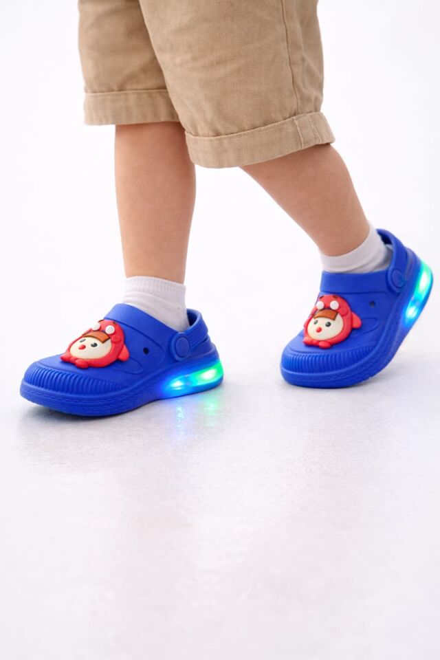 Işıklı Minik Maymun Çocuk Sandalet Terlik SAX MAVİSİ - 25-26