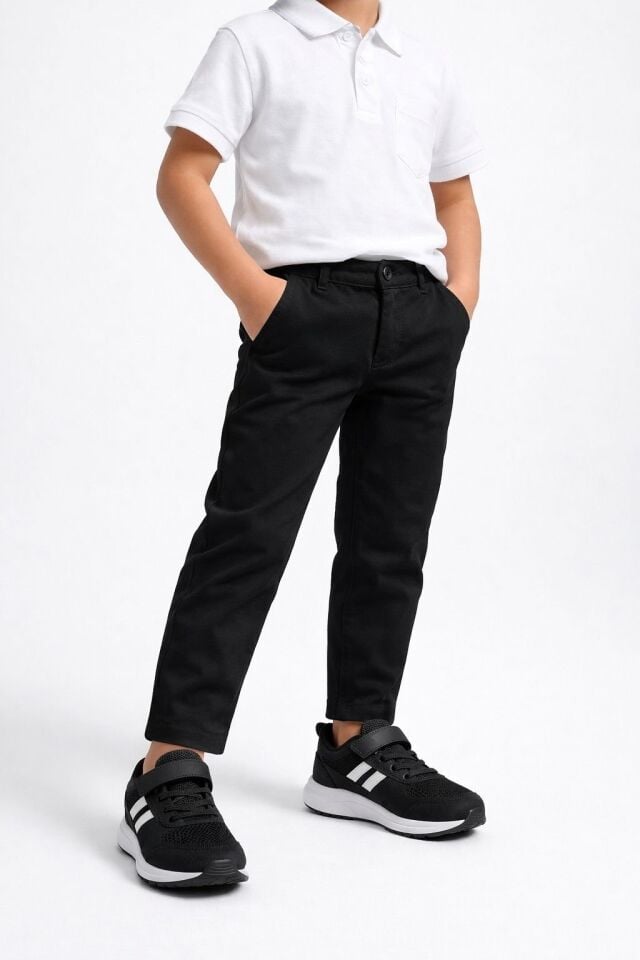 Çocuk Nefes Alabilir Fileli Cırt Bantlı Bağcıklı Hafif Taban Günlük Rahat Çocuk Spor Ayakkabı Snekaker SİYAH - 35