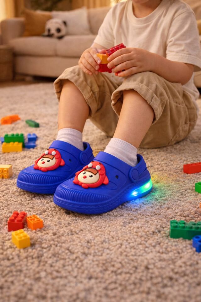 Işıklı Minik Maymun Çocuk Sandalet Terlik SAX MAVİSİ - 27-28