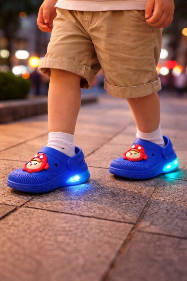 Işıklı Minik Maymun Çocuk Sandalet Terlik SAX MAVİSİ - 27-28