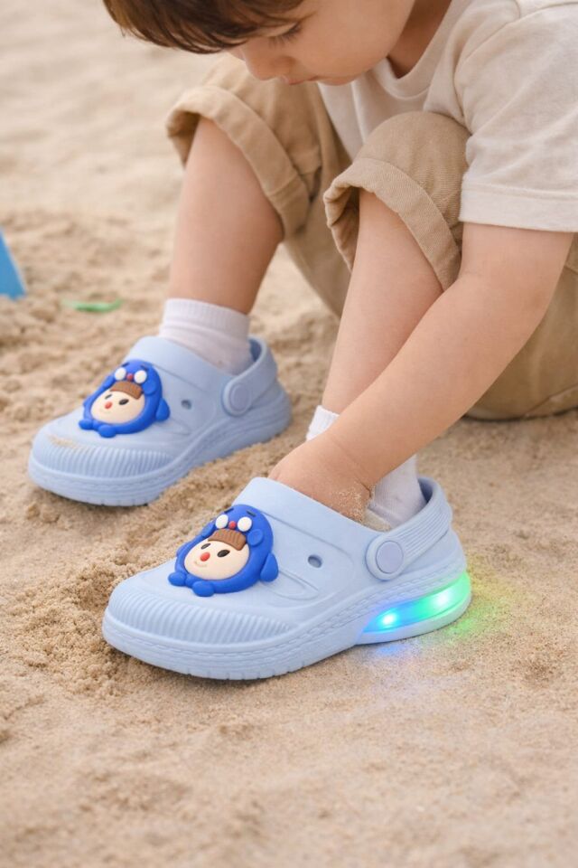 Işıklı Minik Maymun Çocuk Sandalet Terlik BEBE MAVİSİ - 21-22