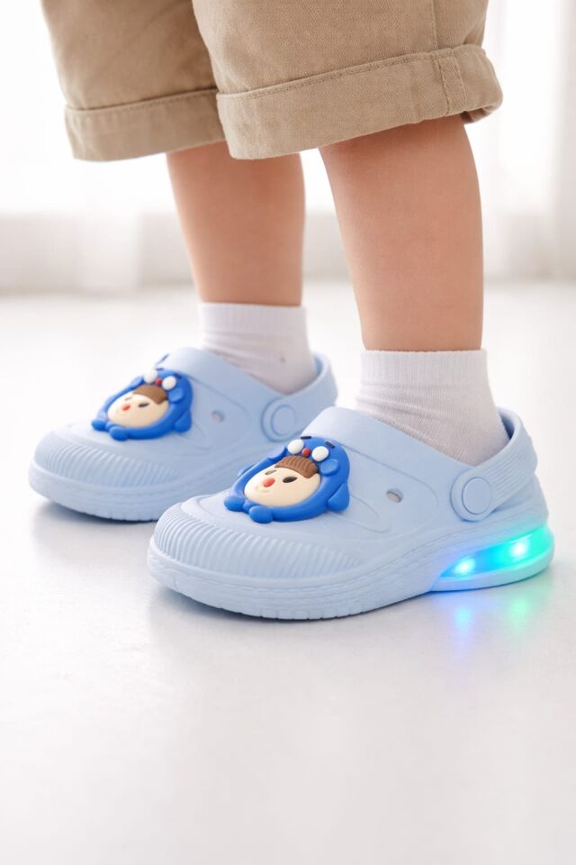 Işıklı Minik Maymun Çocuk Sandalet Terlik BEBE MAVİSİ - 27-28