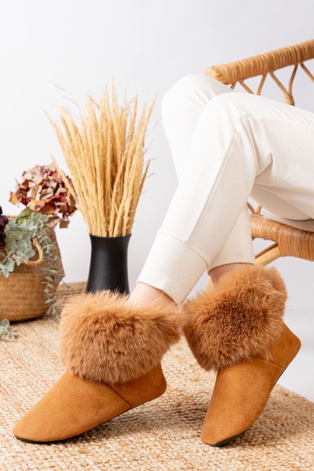 Yünlü Lüks Boğazı Peluş Detaylı Ev Botu TABA - 40