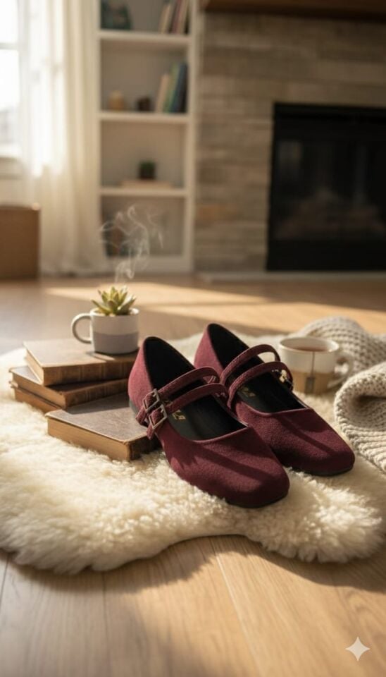 Kadın Üstten Kemerli Çift Tokalı Çift Bantlı Tokalı Süet Babet Süet