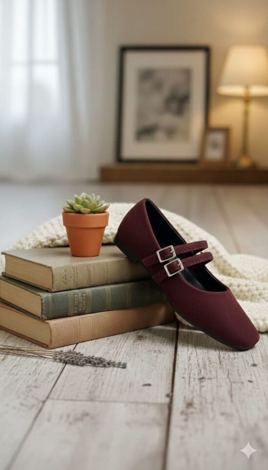 Kadın Üstten Kemerli Çift Tokalı Çift Bantlı Tokalı Süet Babet Süet