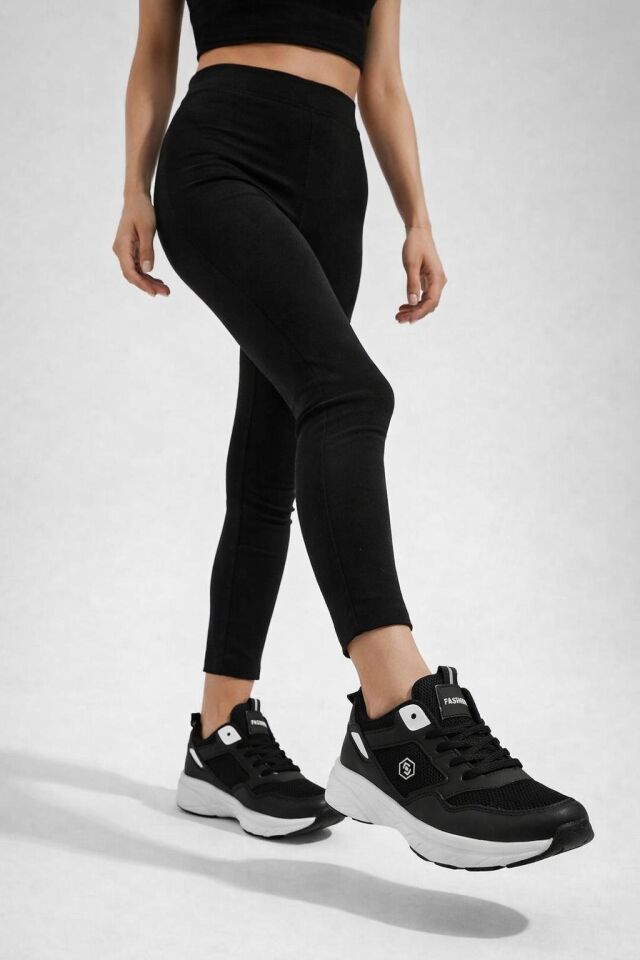 Kadın Sneaker Günlük Spor Ayakkabı Kalın Taban Hafif Rahat Yürüyüş Sneaker Modern Tasarım Şık Kombin Uyumlu SİYAH-BEYAZ - 40