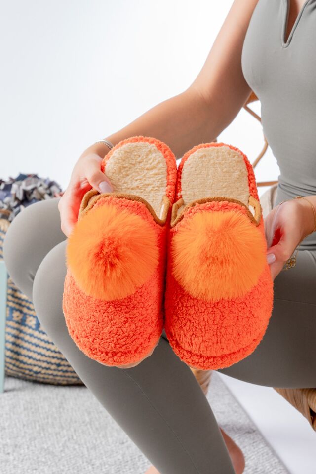 Kadın Ev Terliği Ponpon Şık Giyim Hediyelik Çeyiz Bohça Misafir Terliği TURUNCU - 38