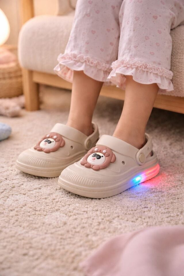 Işıklı Minik Maymun Çocuk Sandalet Terlik KUM - 27-28
