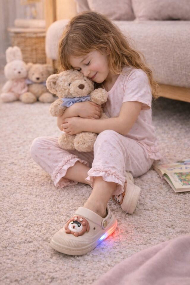 Işıklı Minik Maymun Çocuk Sandalet Terlik KUM - 27-28