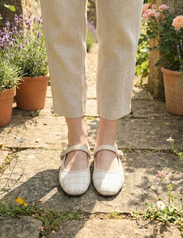 Tüvit Kumaş Mary Jane Babet Şık Tokalı Ortopedik Taban Günlük Ayakkabı