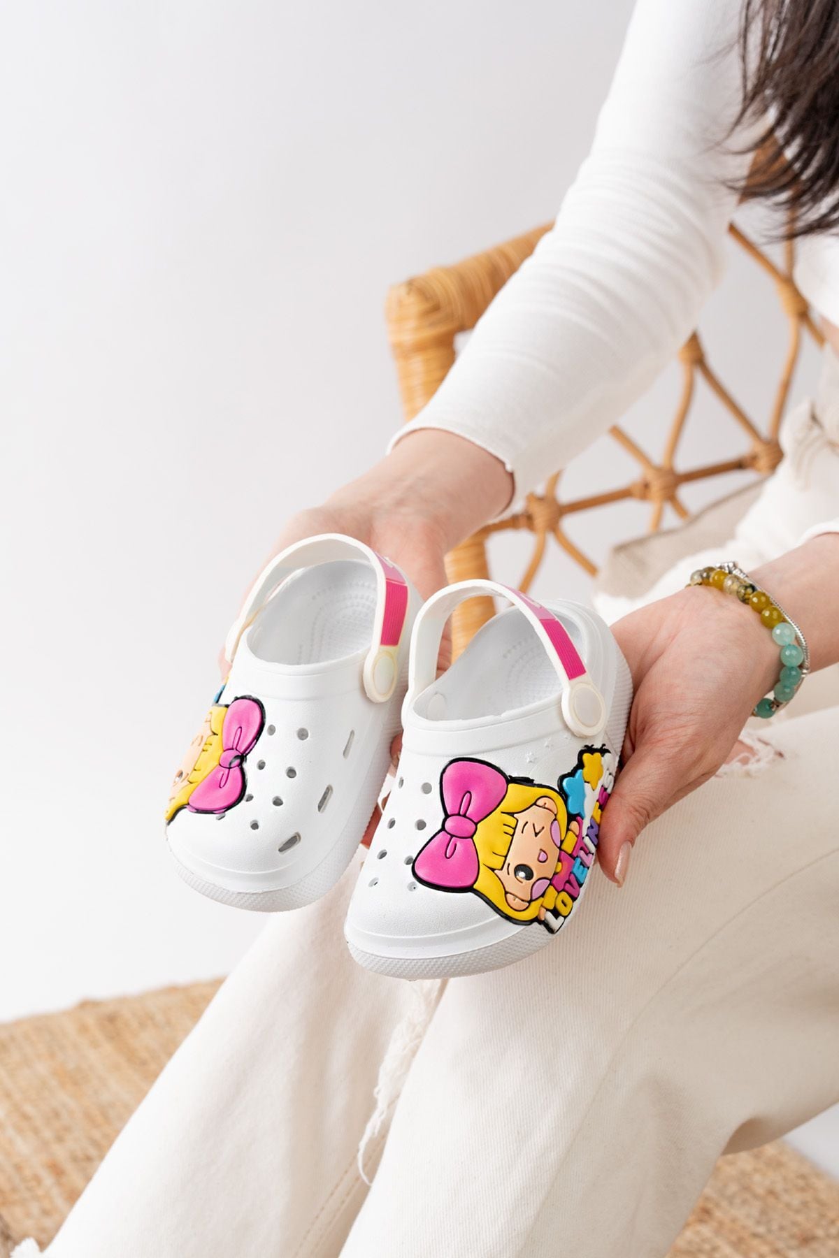 Unisex Çocuk Figürlü Sticker Sandalet-Terlik BEYAZ-PEMBE - 22