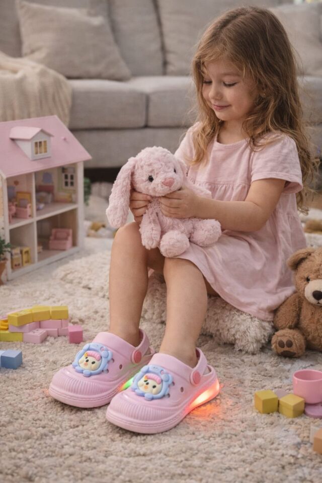 Işıklı Minik Maymun Çocuk Sandalet Terlik PEMBE - 29-30
