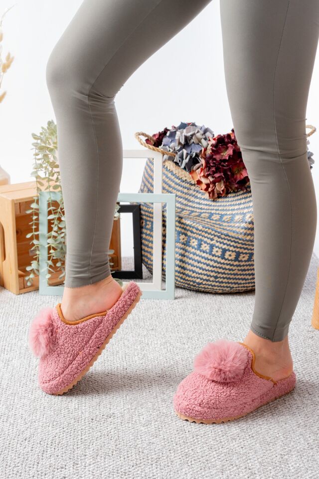 Kadın Ev Terliği Ponpon Şık Giyim Hediyelik Çeyiz Bohça Misafir Terliği GÜL KURUSU - 37