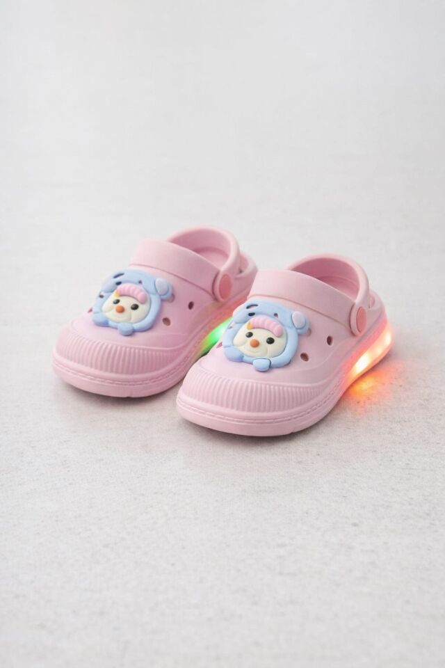 Işıklı Minik Maymun Çocuk Sandalet Terlik PEMBE - 21-22