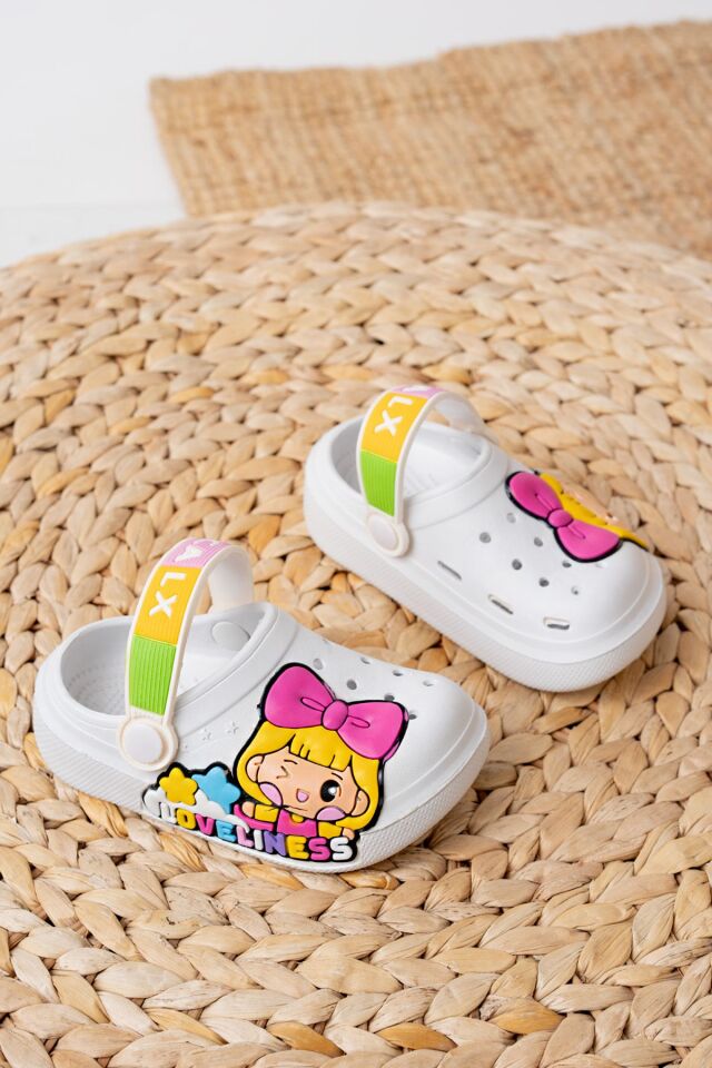 Unisex Çocuk Figürlü Sticker Sandalet-Terlik BEYAZ-PEMBE - 24