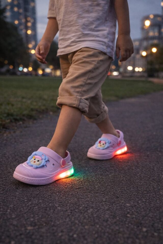 Işıklı Minik Maymun Çocuk Sandalet Terlik PEMBE - 27-28