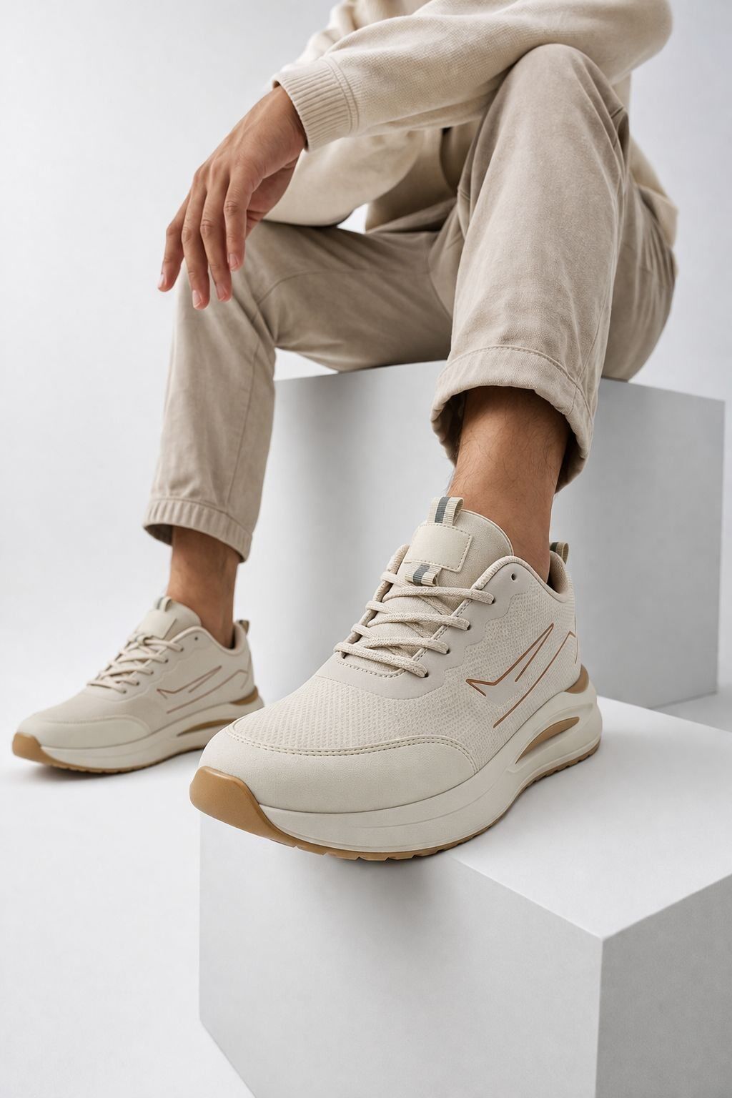 Erkek Sneaker Modern Tasarım Hafif Air Taban Günlük Rahat Yumuşak Yürüyüş Spor Ayakkabı KUM-TABA - 40