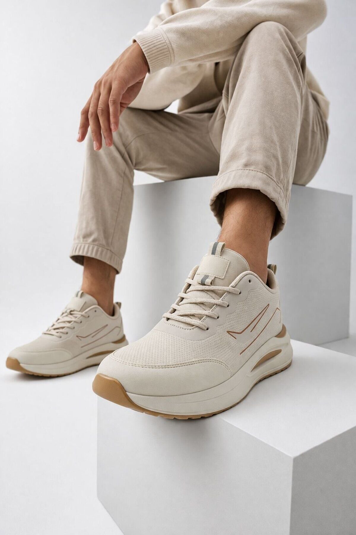 Erkek Sneaker Modern Tasarım Hafif Air Taban Günlük Rahat Yumuşak Yürüyüş Spor Ayakkabı KUM-TABA - 40