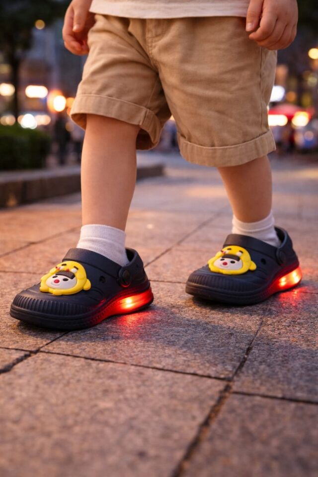 Işıklı Minik Maymun Çocuk Sandalet Terlik SİYAH - 21-22