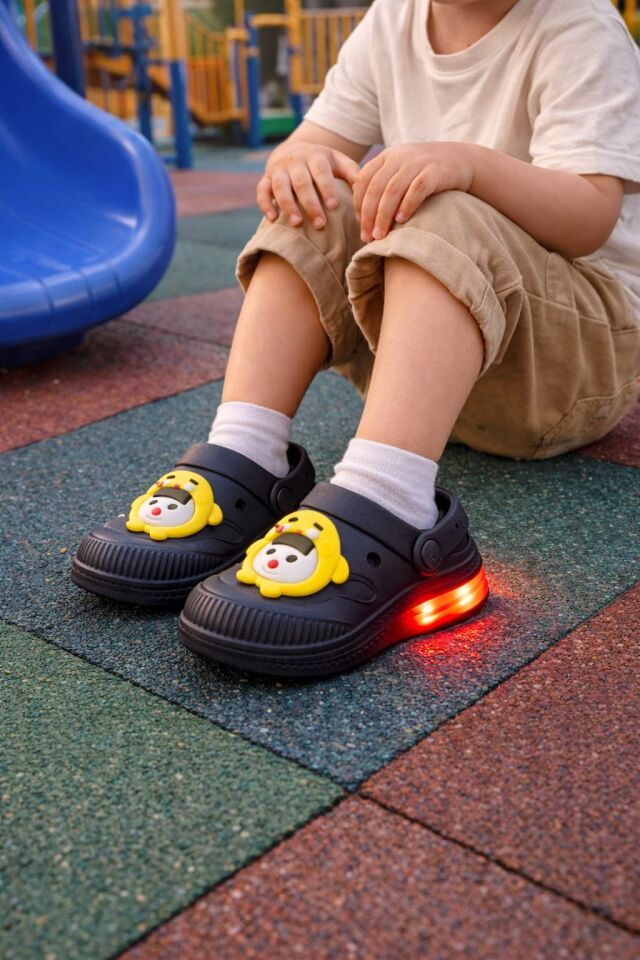 Işıklı Minik Maymun Çocuk Sandalet Terlik SİYAH - 27-28