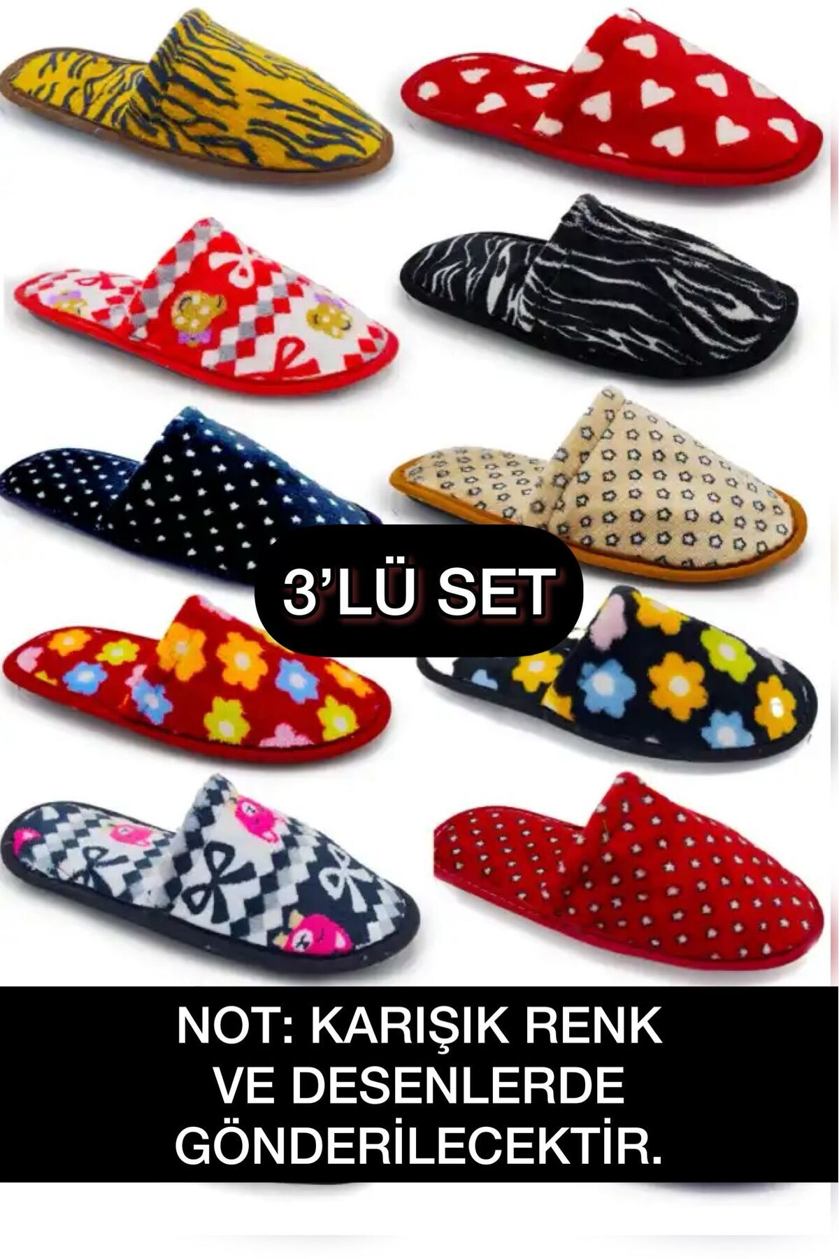 3’lü Kadın Ev Terliği Misafir Terliği Bohça Terliği RENKLİ - 39