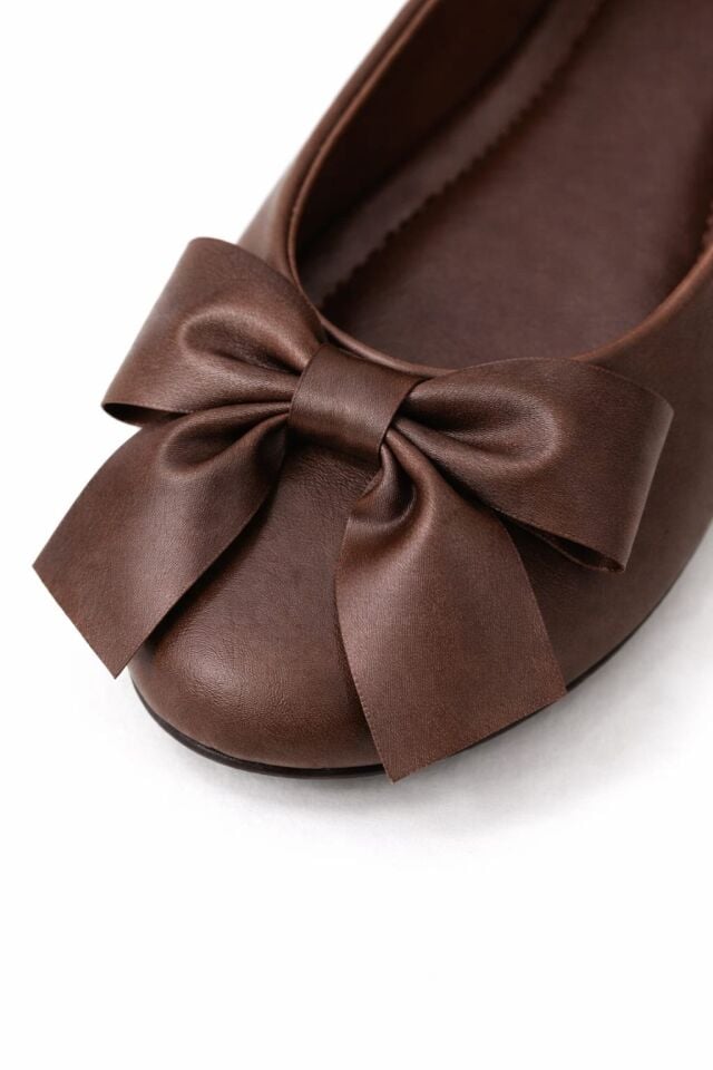 Zarif Kadın Günlük  Kurdele Detaylı Yuvarlak Burun Şık Babet