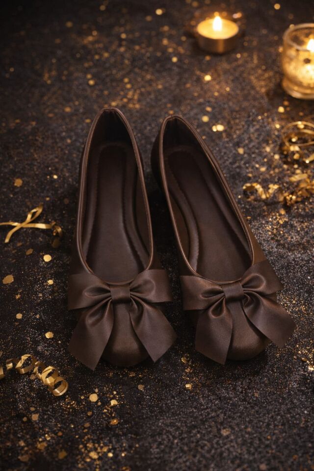 Zarif Kadın Günlük  Kurdele Detaylı Yuvarlak Burun Şık Babet