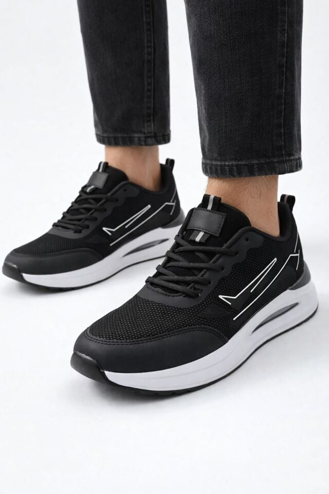 Erkek Sneaker Modern Tasarım Hafif Air Taban Günlük Rahat Yumuşak Yürüyüş Spor Ayakkabı SİYAH-BEYAZ - 40