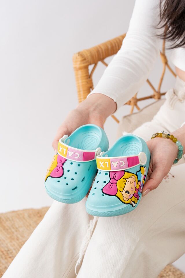 Unisex Çocuk Figürlü Sticker Sandalet-Terlik TURKUAZ-PEMBE - 23