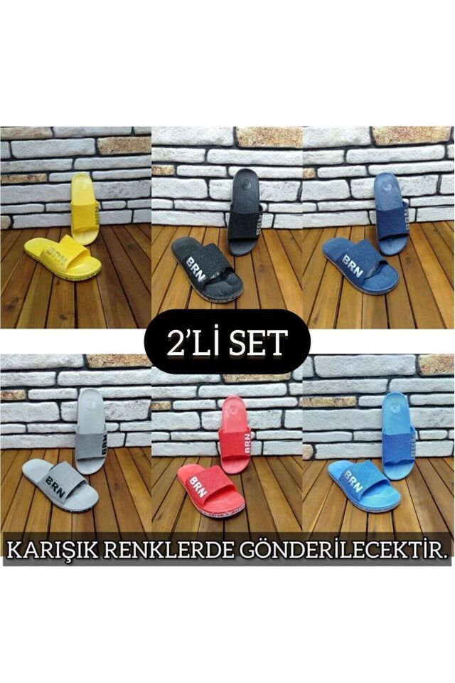 2'li Unisex Kaymaz Sokak Plaj Yazlık Gündelik terlik İKİLİ BRN - 42