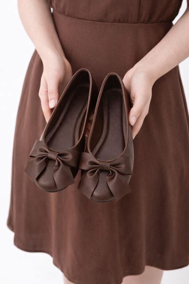 Zarif Kadın Günlük  Kurdele Detaylı Yuvarlak Burun Şık Babet KAHVERENGİ - 40