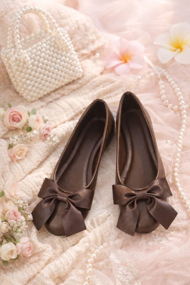 Zarif Kadın Günlük  Kurdele Detaylı Yuvarlak Burun Şık Babet KAHVERENGİ - 40