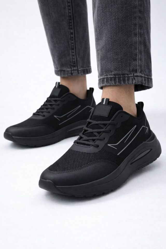 Erkek Sneaker Modern Tasarım Hafif Air Taban Günlük Rahat Yumuşak Yürüyüş Spor Ayakkabı SİYAH-FÜME - 40