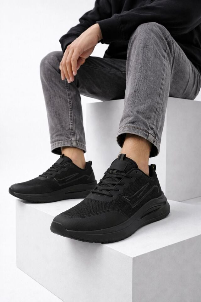 Erkek Sneaker Modern Tasarım Hafif Air Taban Günlük Rahat Yumuşak Yürüyüş Spor Ayakkabı SİYAH-FÜME - 40