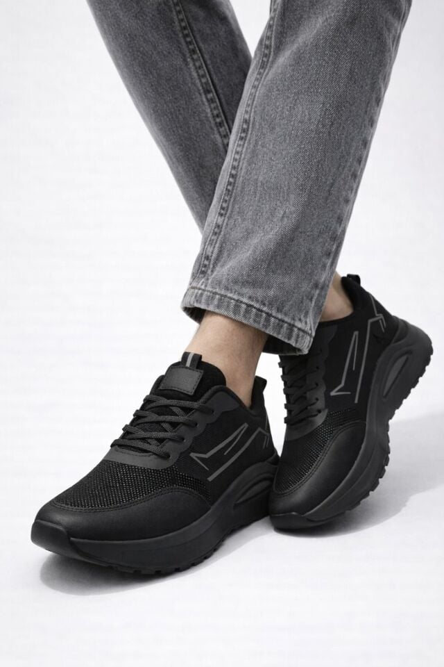 Erkek Sneaker Modern Tasarım Hafif Air Taban Günlük Rahat Yumuşak Yürüyüş Spor Ayakkabı SİYAH-FÜME - 40