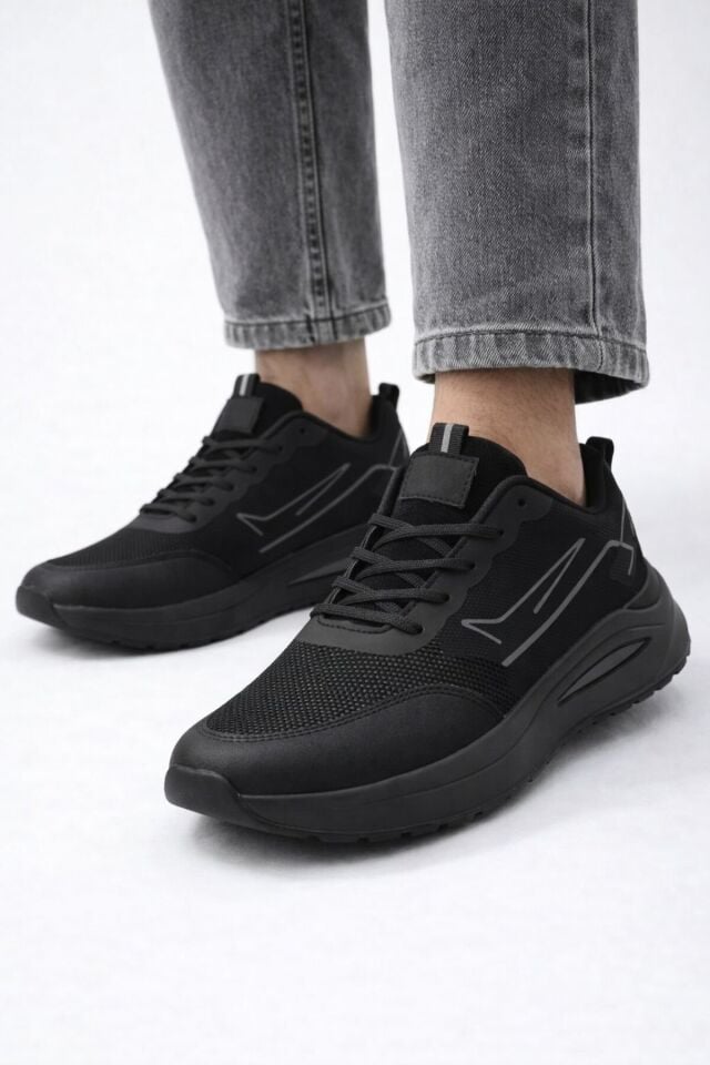 Erkek Sneaker Modern Tasarım Hafif Air Taban Günlük Rahat Yumuşak Yürüyüş Spor Ayakkabı SİYAH-FÜME - 40