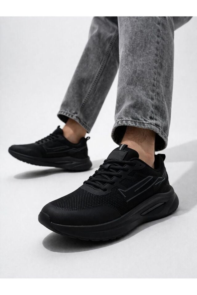 Erkek Sneaker Modern Tasarım Hafif Air Taban Günlük Rahat Yumuşak Yürüyüş Spor Ayakkabı SİYAH-FÜME - 40