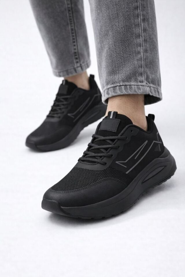 Erkek Sneaker Modern Tasarım Hafif Air Taban Günlük Rahat Yumuşak Yürüyüş Spor Ayakkabı SİYAH-FÜME - 40