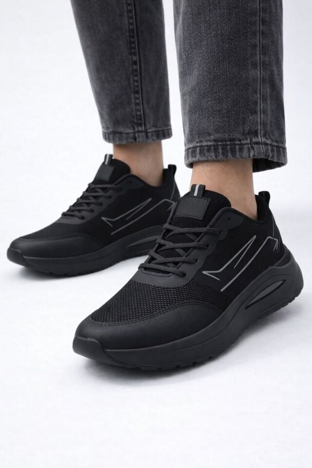 Erkek Sneaker Modern Tasarım Hafif Air Taban Günlük Rahat Yumuşak Yürüyüş Spor Ayakkabı SİYAH-FÜME - 40